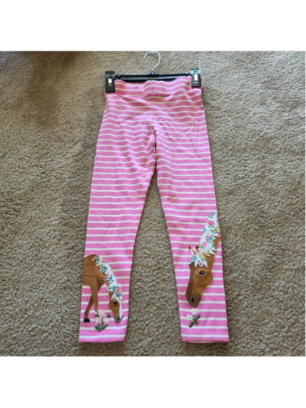 Girls Mini Boden Striped Horse Leggings Pink White Size 6